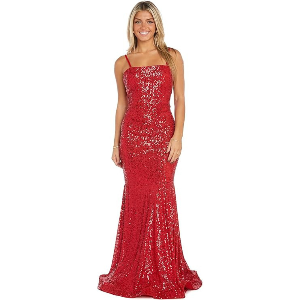 Morgan&Co Red Sequin Gown Size 16 | Prom Dress